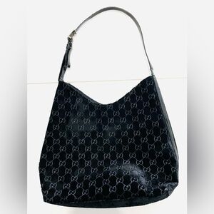 ❤️GUCCI BLACK VELVET TOTE BAG w/ patent leather trim!